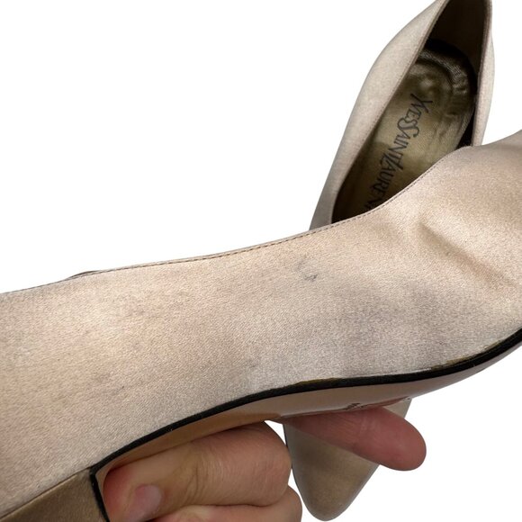 80's YSL Yves Saint Laurent Champagne dust satin round toe pumps Women's sz 8.5 - Picture 14 of 16